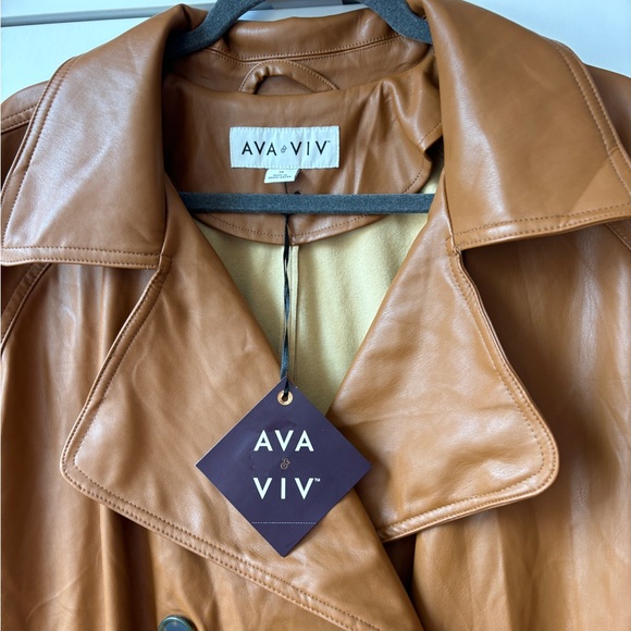 Ava & Viv Women's Plus Size Belted Faux Leather Trench Coat - Picture 12 of 16